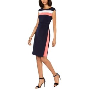 Last One CONNECTED APPAREL Side-Ruched Colorblock Dress